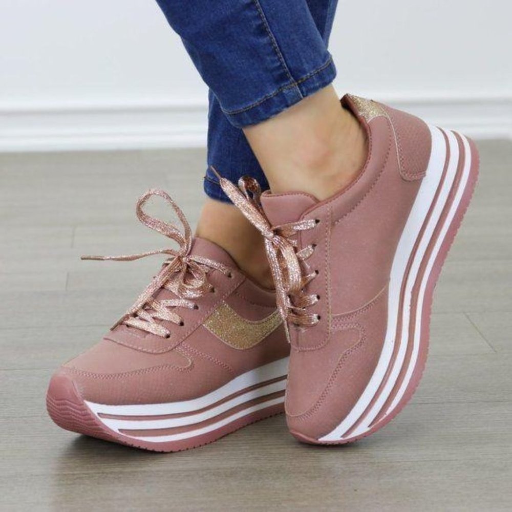Glittery Pink & White Chunky Platform Sneakers - Picture 7 of 8